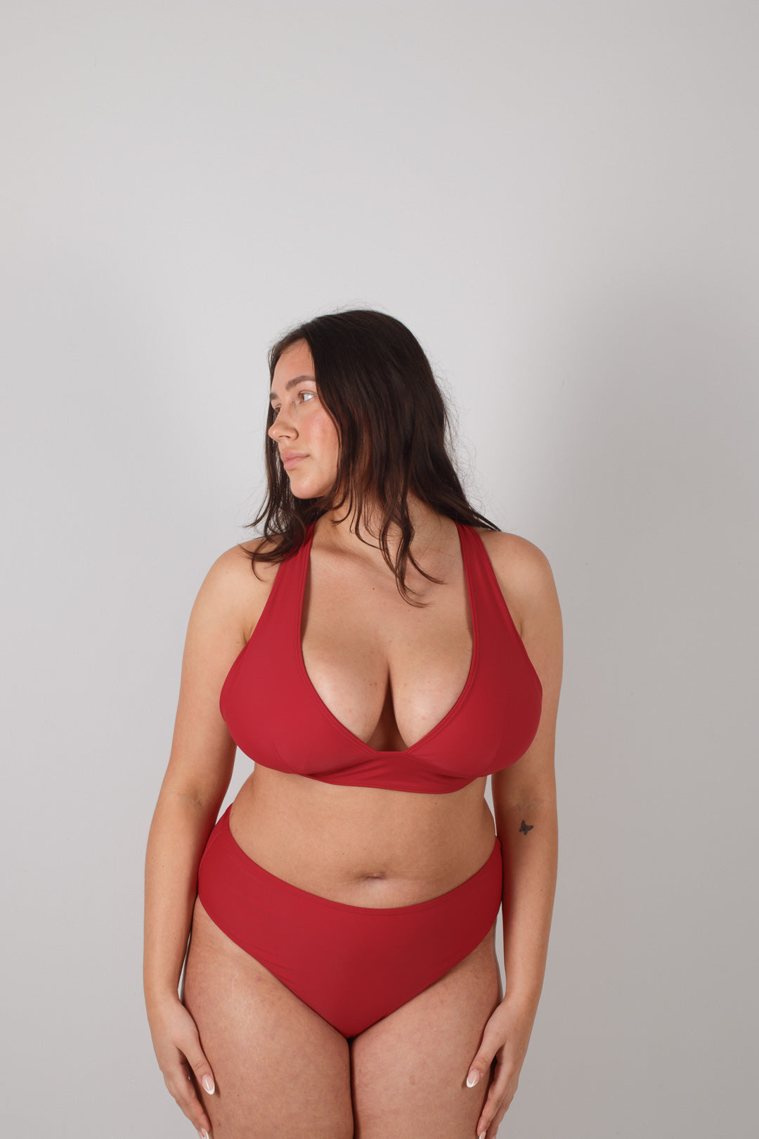 Late Checkout Handmade High Waisted Bikini Bottoms in Cherry