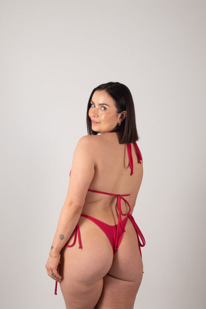 Side Tide Reversible Tie Bikini Bottoms in Cherry