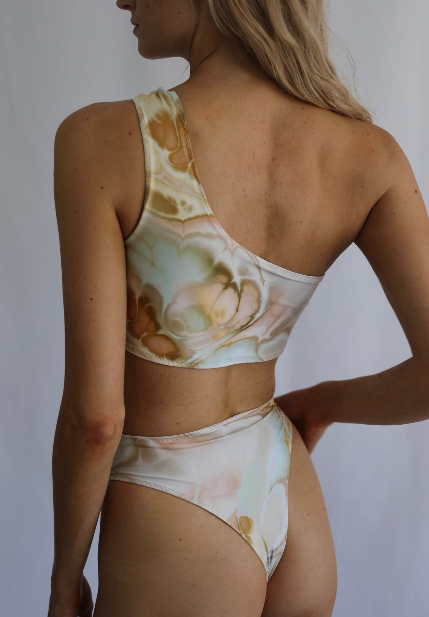 Always Salty Reversible One Shoulder Bikini Top - Marble Drift / Ivory