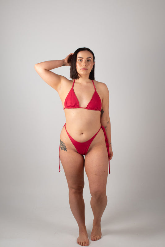 Side Tide Reversible Tie Bikini Bottoms in Cherry