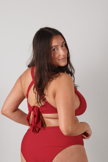 Sundown Fuller Bust Handmade Bikini Top in Cherry