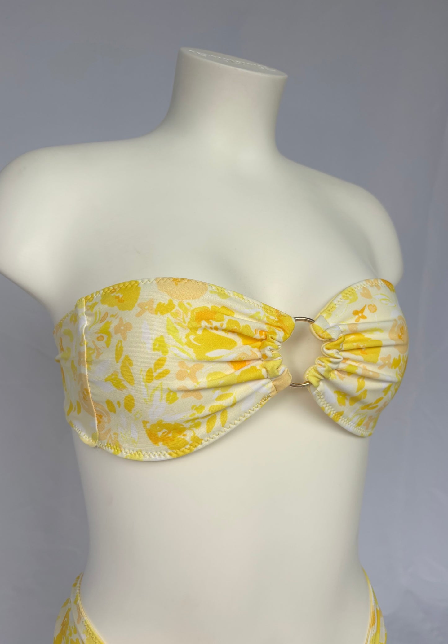 Golden Hour O Ring Reversible Bandeau Bikini Top - Lemon Peony