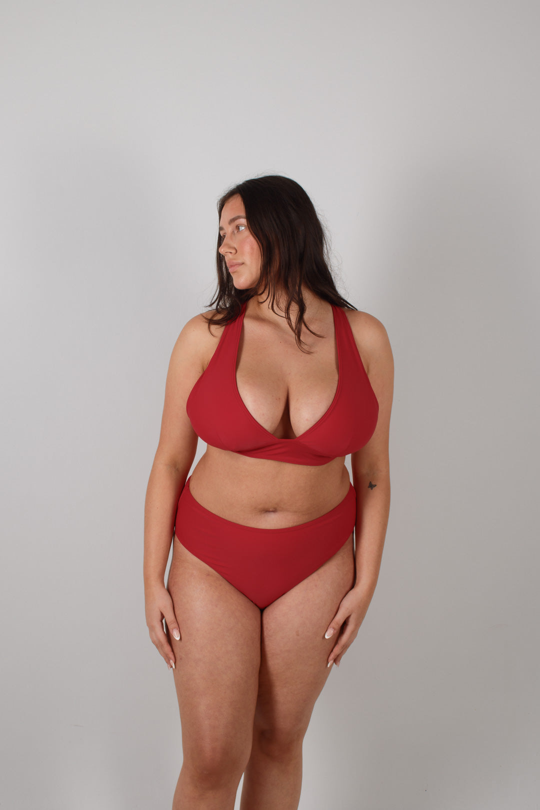 Late Checkout Handmade High Waisted Bikini Bottoms in Cherry