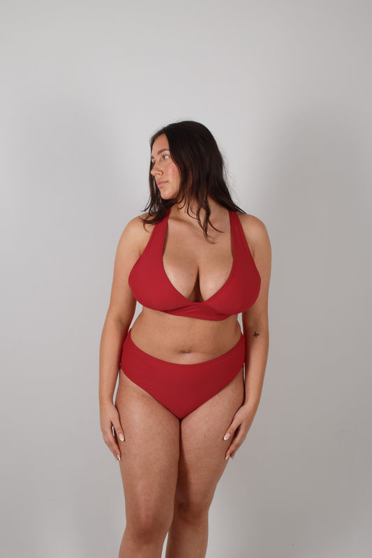 Late Checkout Handmade High Waisted Bikini Bottoms in Cherry