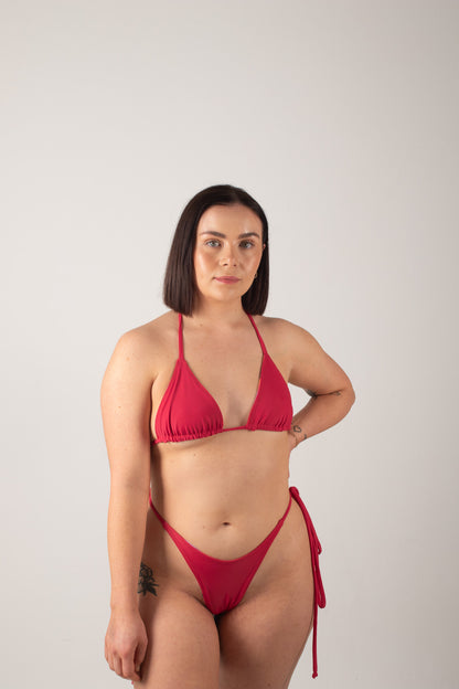 Sea Breeze Handmade Reversible Tie Bikini Top in Cherry