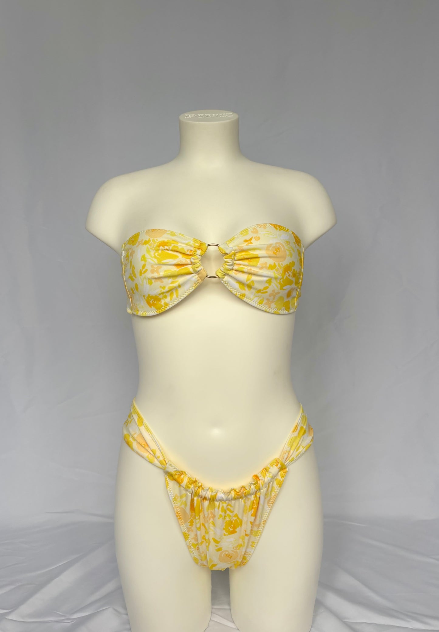 Golden Hour O Ring Reversible Bandeau Bikini Top - Lemon Peony