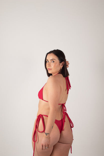 Sea Breeze Handmade Reversible Tie Bikini Top in Cherry
