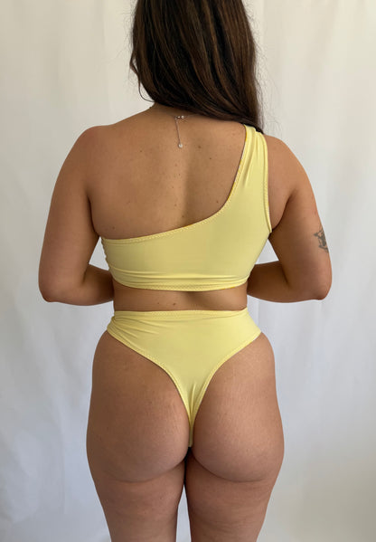 Always Salty Reversible One Shoulder Bikini Top - Lemon Peony / Yellow