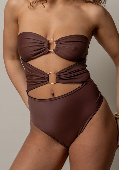 Sun-kissed Reversible O Ring Swimsuit - Espresso/Black