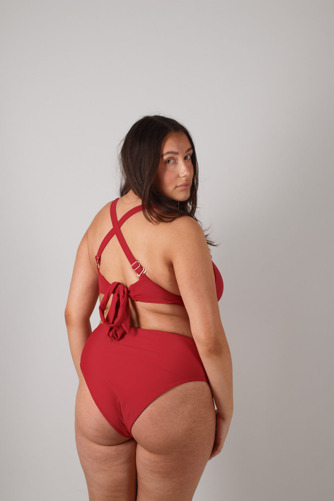Late Checkout Handmade High Waisted Bikini Bottoms in Cherry