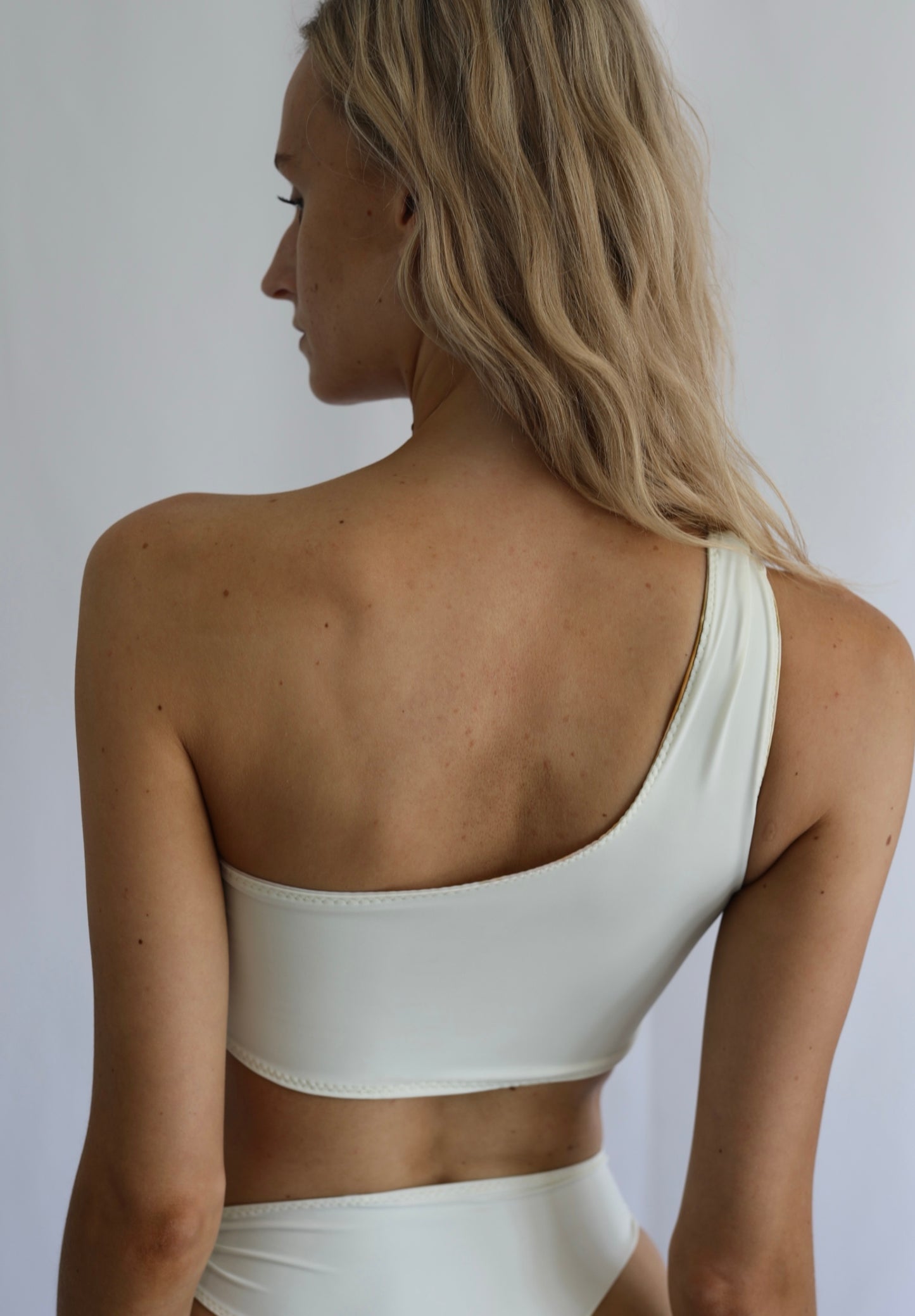 Always Salty Reversible One Shoulder Bikini Top - Marble Drift / Ivory