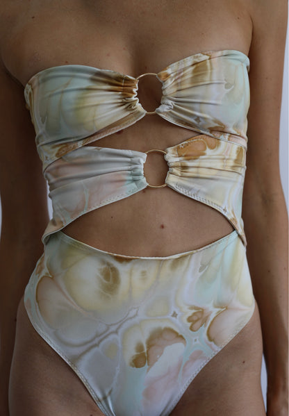 Sun-kissed Reversible O Ring Swimsuit - Marble Drift / Ivory