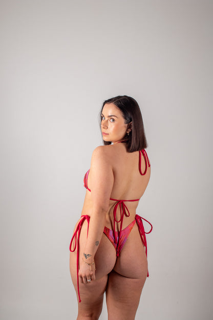 Side Tide Reversible Tie Bikini Bottoms in Cherry