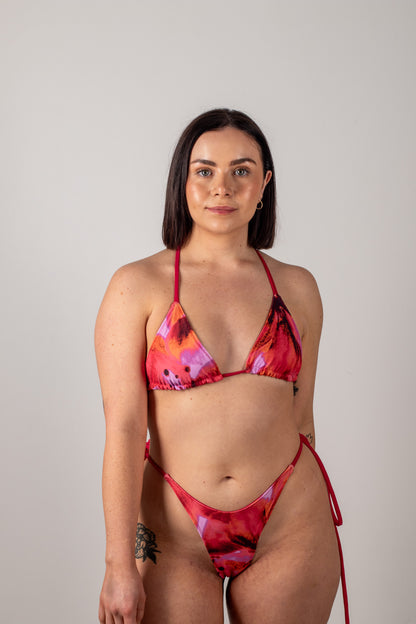 Sea Breeze Handmade Reversible Tie Bikini Top in Cherry