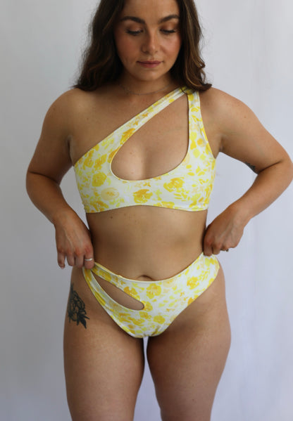 Always Salty Reversible One Shoulder Bikini Top - Lemon Peony / Yellow