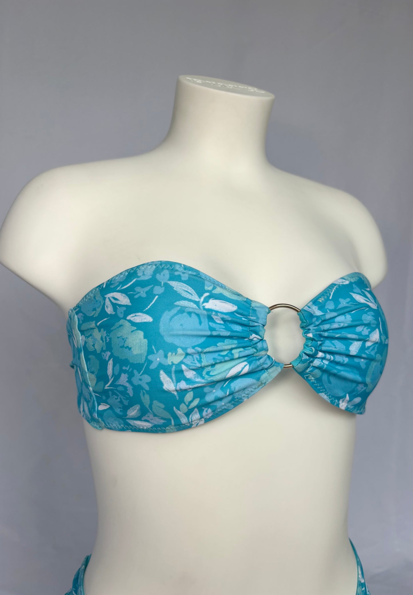 Golden Hour O Ring Reversible Bandeau Bikini Top - Aqua Bloom
